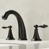 Torneira de Lavatório de Três Furos Tipo Split com Chave de Manopla para Água Quente e Fria, Conjunto de Três Peças para Borda de Pia de Cinco Furos para Lavatório