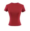 25 Nuevo de Verano para Mujer Estilo Spice Girls Color Sólido Mismo Estilo que Kardashian Cuello Redondo Ajustado Camiseta Base Corta Camiseta Básica de Manga Corta