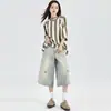 Primavera/Verano 2026 Jeans Americanos Talla Grande Chica Gordita Estilo Callejero Rasgados Retro Acortados Pierna Ancha para Mujer Sueltos Modernos