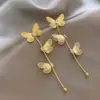 Brincos Longos de Renda Borboleta com Franjas de Metal e Diamante Design Único Nicho Exquisitos Moda Versátil Brincos Femininos