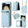 Adequado para Samsung Z Flip7 Capa de Celular com Porta-Cartão, Z Flip6 Transversal com Espelho, Capa Protetora Fashion Acolchoada