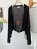 Cárdigan de Punto Elegante Gris de Seda Hielo Protector Solar para Mujer, Ropa Exterior Camisola de Verano Estilo Francés, Chal Transparente de Manga Murciélago
