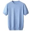 Suéter Delgado de Lana para Otoño e Invierno para Hombre de Manga Corta con Cuello Redondo de Media Manga Suelto Casual Cálido de Cachemira Tejido Camiseta Básica