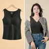 Ropa Interior Térmica para Mujer con Terciopelo Cepillado, Chaleco Nuevo de Otoño e Invierno con Almohadilla en el Pecho, Top de Capa Base Sin Costuras, Camiseta Térmica