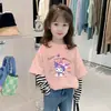 G2344# Camiseta Casual de Algodão para Meninas Falsa Duas Peças Manga Longa Nova Camisa Básica Infantil Estilo Ocidental Vestido de Outono