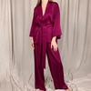 Pijama de seda de hielo para mujer de primavera y otoño, cárdigan suelto de manga larga, ropa de casa casual cómoda, traje de dos piezas transfronterizo europeo y americano