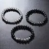Pulseira Masculina Nova Transfronteiriça com Contas Conjunto Pedra Mapa Pedra Negra Pedra da Vesícula Cruz Pulseira Elástica Combinação