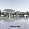 Gran Cenador con Forma de Paraguas de Acero Inoxidable, Pabellón Hongo de Parque, Estructura de Pabellón Nube Pétalo, Escultura de Árbol Paisajística