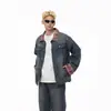 Chaqueta de mezclilla rígida estilo americano para hombre, top a cuadros patchwork de ajuste limpio para primavera y otoño, chaqueta de diseño nicho para pareja