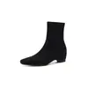 Nuevas botines de moda estilo coreano de gamuza con punta cuadrada y tacón grueso de 5 cm de altura, botines cortos simples y versátiles de ajuste ceñido para mujer