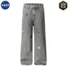 Jeans Bordado de Dachshund Americano de Alta Qualidade da Marca Nasa para Homens e Mulheres Outono Reto Solto High Street Calças Longas