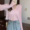 Cardigã de Tricô Ultra Fino com Proteção Solar, Vestido de Malha Fina Feminino com Saída de Praia, Cardigã de Linho de Bambu para Primavera e Verão, Jaqueta Curta