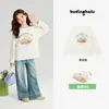 Camiseta Manga Longa Estampada Divertida para Meninas Pudding Haru 2026 Nova Coleção Primavera Versátil Infantil Gola Redonda Camiseta Básica