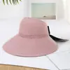 Sombrero de Sol de Verano con Lazo, Sombrero de Sol de Ala Ancha para Exteriores, Sombrilla de Playa con Protección Solar, Sombrero de Paja de Pescador para Mujer, Sombrero Plegable de Copa Abierta para Mujer