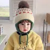 Gorro de Punto para Protección Auditiva Infantil para Otoño e Invierno, Gorro Cálido de Lana para Niños y Niñas, Gorro Jacquard con Pompón para Bebé, Gorro Lindo y Cálido