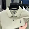Dropshipping Camiseta Masculina de Algodão Puro de Manga Curta para o Verão, Moletom com Gola para Jovens e Meia-Idade, Camisa Polo Bordada Masculina
