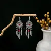 Pendientes Bohemios Azules de Turquesa Estilo Étnico Europeos y Americanos, Pendientes de Borla de Metal Plateado Imitación, Joyería de Borla Vintage para Orejas al por Mayor