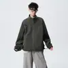 Chaqueta de malla para hombre para exteriores, secado rápido, patchwork, cuello alto, abrigo deportivo casual de moda para otoño, top de estilo callejero alto americano