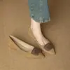 Zapatos de Mujer de Lujo con Hebilla Metálica de Pedrería Estilo Nuevo Primavera/Otoño Mocasines de Gamuza Francesa de Tacón Medio Grueso Puntiagudos Slip-on