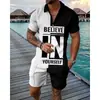 Comercio Transfronterizo Moda Tallas Grandes Cremallera Malla Camisa Polo Traje Impresión Digital 3D Ajustado Conjunto de Dos Piezas para Hombre