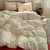 Juego de Cama de Gasa de Doble Capa Clase A de Cuatro Piezas, Nueva Funda de Edredón Bordada, Sábana Bajera, Funda de Edredón, Juego de Tres Piezas Estilo Dormitorio Estudiantil