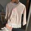 Camiseta Básica Dulce con Lazo para Niña para Primavera y Otoño, Top Ribeteado de Cuello Redondo con Volantes para Niños como Ropa Exterior