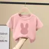Camiseta de Manga Corta Transpirable de Algodón Puro para Niñas Verano Nuevo Estilo Talla Mediana y Grande Niñas Elegante Dibujos Animados Estampados Top de Media Manga