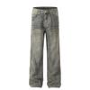 G6421 Moda Retrô de Rua Streetwear Masculino Design Patchwork Lateral Resistente Jeans de Sarja Unissex que Aumenta a Altura