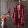 Roupa de Proteção Solar Primavera e Outono Camisa Xadrez Feminina Jaqueta de Manga Longa Solta Estudante Preto e Branco Comprimento Médio Tamanho Grande Design de Camisa