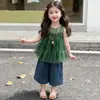 Conjunto de Verano 2026 para Niñas con Temática de Bosque Nuevo Elegante y Súper Lindo Conjunto Retro de Camisola de Puntos y Pantalones Acampanados