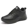 Zapatos deportivos de cuero impermeables para mujer, perfectos para la primavera, cómodos para estar de pie durante mucho tiempo, con suela suave, diseño totalmente negro, adecuados para el trabajo y antideslizantes, ideales como zapatos de cocina para madres