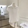 Camisa Babydoll com Botão de Concha, Gola Plissada de Botão Duplo, Corte Solto
