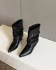Botas de Salto Alto Bico Fino Plataforma Plataforma Nicho Botas Femininas Botas Dobradas Empilhadas Botas Western de Cano Curto Outono Inverno 2026 Novas Botas de Cano Médio