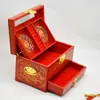 Caja de joyería de laca de Pingyao, caja de regalo de boda retro de madera, caja de maquillaje de novia, artesanía roja del patrimonio cultural inmaterial chino.