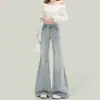 Nuevos Jeans de Pierna Micro Acampanada Lavados Desgastados Estilo Retro Americano para Mujer, Pantalones Largos Adelgazantes