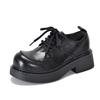 Flats de Mujer Cuero Genuino Tacón Grueso Zapatos con Cordones Retro Versátiles Punta Redonda Zapatos Hechos a Mano Flats Boca Profunda para Mujer