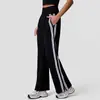 Novas Calças Esportivas Listradas Color Block de Alta Elasticidade, Corte Reto Solto, Cintura Alta, Secagem Rápida, Alongamento das Pernas, para Corrida, Treinamento, Yoga
