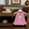 Timo Dulce y Lindo Estampado de Leopardo Rosa Moda de Verano Lindo Gato Lazo Vestido Chaleco Elegante para Niñas