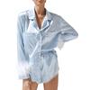 Conjunto de pijama de mujer europea y americana, ropa de hogar francesa con plumas de primavera transfronterizas, conjunto de dos piezas de camisa y pantalones cortos para mujer de Amazon