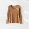 Dropshipping Nova Camisa de Manga Longa Lisa de Gola Redonda Slim Fit para Primavera e Outono Feminino, que Pode Ser Usada por Fora e Emagrecimento