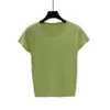 Camiseta de Manga Corta para Mujer Verano 2024 Estilo Coreano Ajuste Delgado Camiseta Básica Color Sólido Celebridad de Internet Cuello Redondo Top de Punto Blusa Delgada