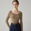 Design sem costura~Suéter 100% cashmere para mulheres, com decote redondo baixo, corte justo, decote em U ajustado e malha de cashmere pura, perfeito como camada base