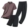 Conjunto de Três Peças Respirável de Seda Gelada Polo de Manga Curta Camiseta de Verão Novo Casual Esportivo para Jovens Homens