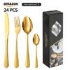Vajilla occidental Amazon Explosions 1010 de cuatro piezas principales, juego de 24 piezas, cuchillo, tenedor y cuchara de acero inoxidable, caja de regalo transfronteriza.