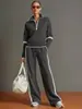 Nuevo Conjunto de Moda Casual Deportivo para Mujer Otoño/Invierno 2026 Amazon Transfronterizo con Bloques de Color, Cuello Alto, Sudadera y Pantalones de Pierna Ancha