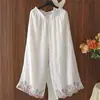Sudeste Asiático Cruzamento Primavera e Outono Tamanho Grande Solto Temperamento Casual Estilo Étnico Bordado Cintura Alta Justo Algodão e Linho Calça de Perna Larga
