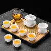2026 Nuevo Modelo Porcelana de Jade Grasa de Oveja Juego de Té Kung Fu para Uso Doméstico, Incluye Gaiwan, Taza de Té y Mesa de Té, Juego de Tres Piezas