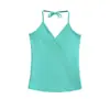 Top regata feminino estilo girl poderosa com decote em V profundo e gola cruzada, novo para o verão, cintura alta, caimento justo, top interno curto versátil