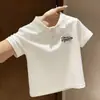 Camisas Polo de Algodão Puro para Meninos e Meninas, Camisetas Estampadas Tendência Estilo Coreano de Verão com Manga Curta, Tops Elegantes com Gola para Bebês e Crianças Maiores