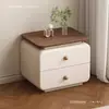 Creme sem instalação pequeno armário de cabeceira simples casa moderno novo quarto armazenamento de couro mesa de cabeceira madeira sala de estar